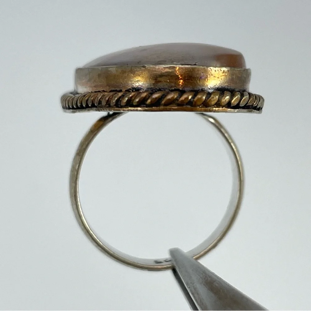 Vintage Oval Moss/Dendritic Agate Statement Ring – Rope Edge Bezel